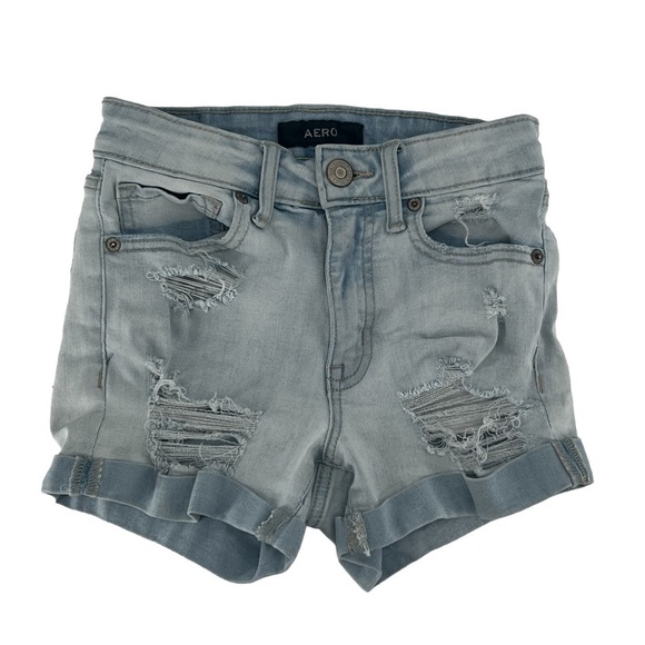 Aeropostale High Rise Stretch Cuffed Hem Distressed Jeans Shorts Size 00 Women’s - Picture 1 of 5